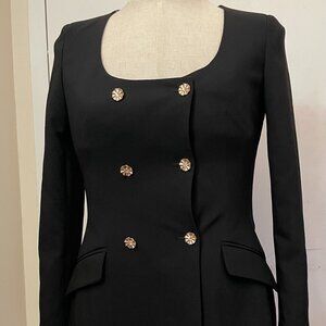 ZARA Black Double Breasted Blazer Dress Gold Button Long Sleeve Size M